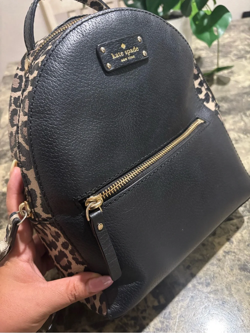 kate spade Leopard Accent Black Mini Backpack